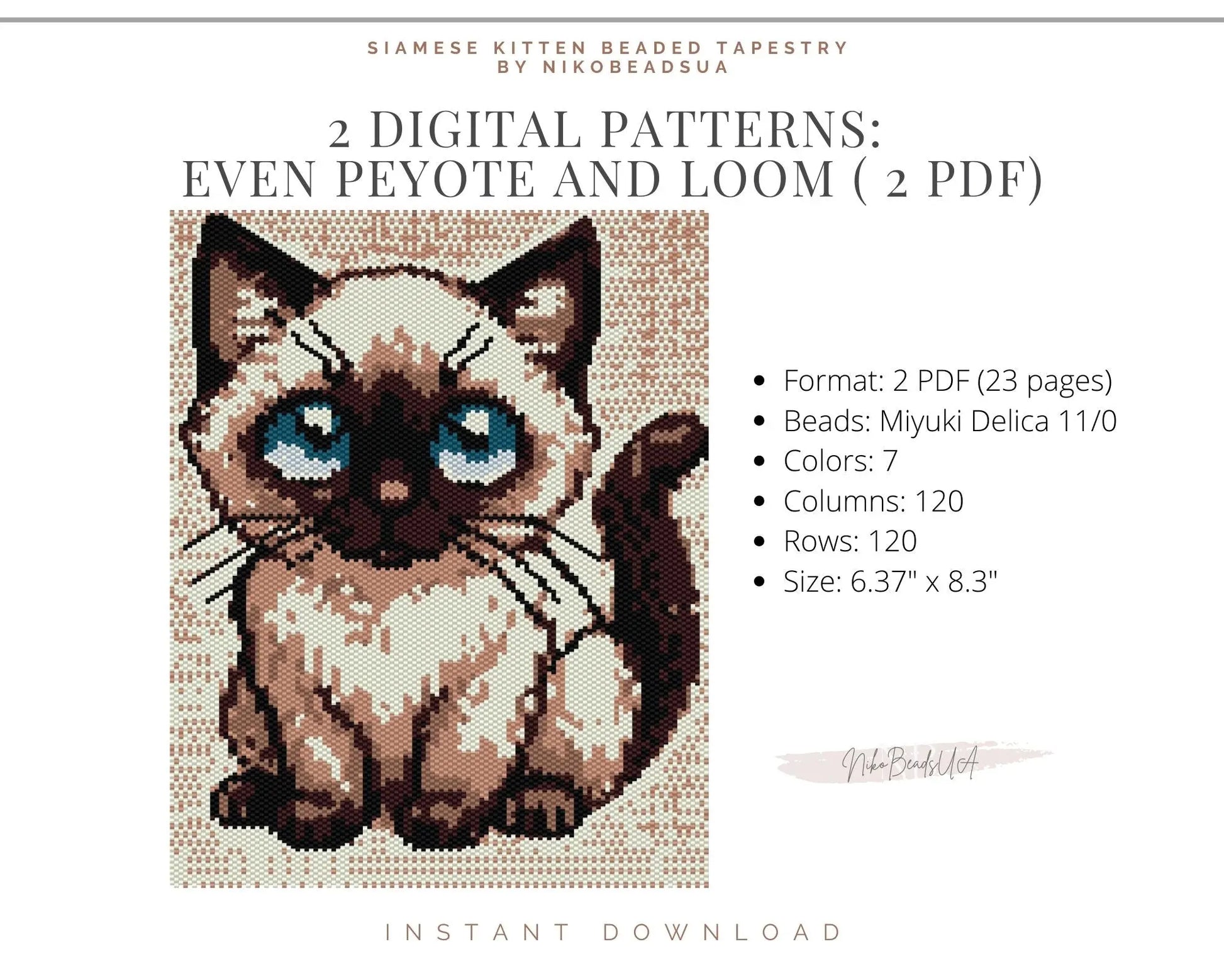 Siamese Cat even peyote and loom patterns for beaded tapestry NikoBeadsUA