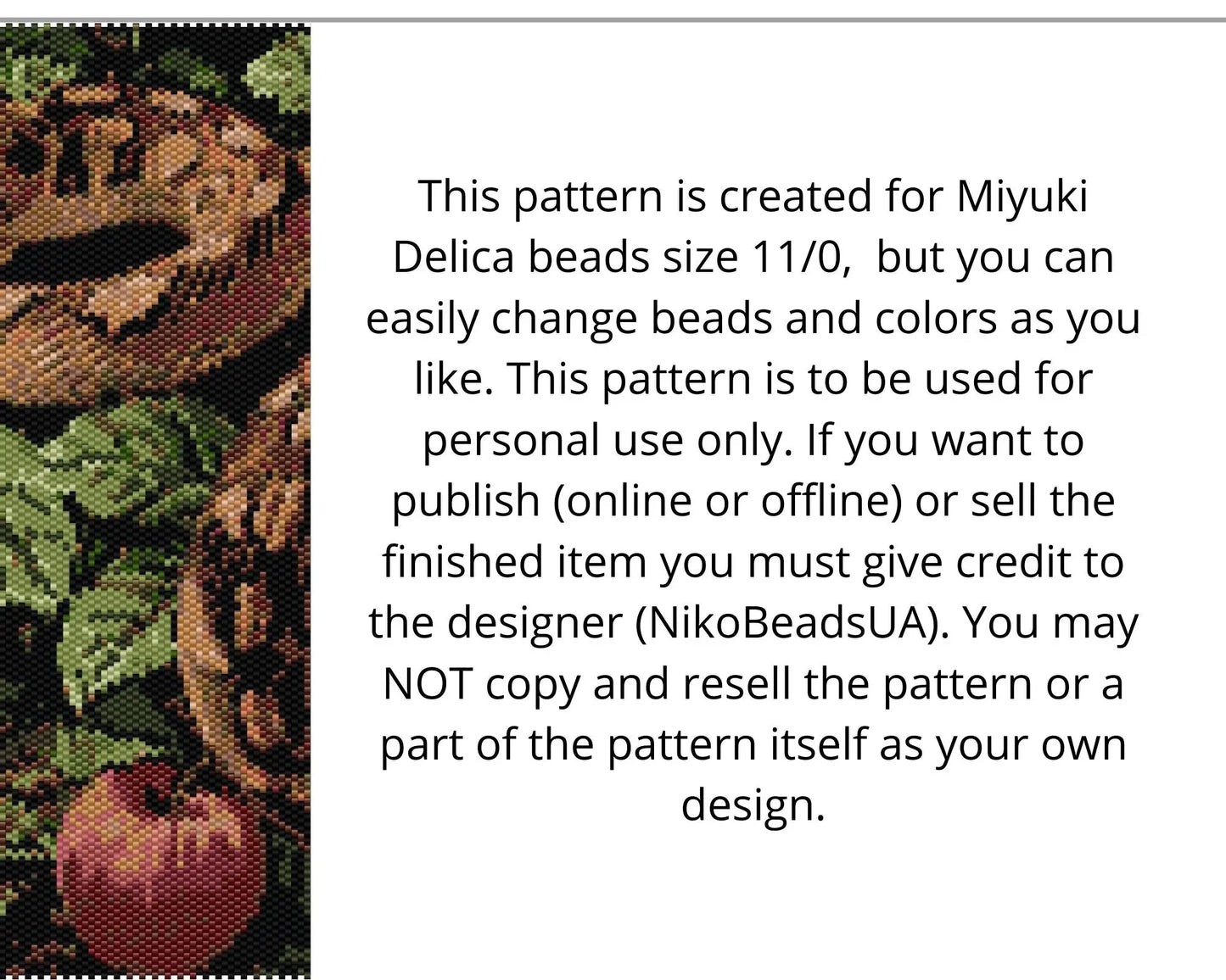 Snake in Leaves even peyote and loom patterns for beaded tapestry NikoBeadsUA