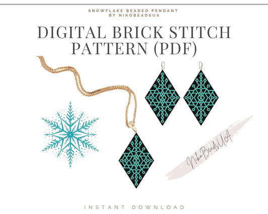 Snowflake Brick Stitch pattern for beaded pendant and earrings NikoBeadsUA
