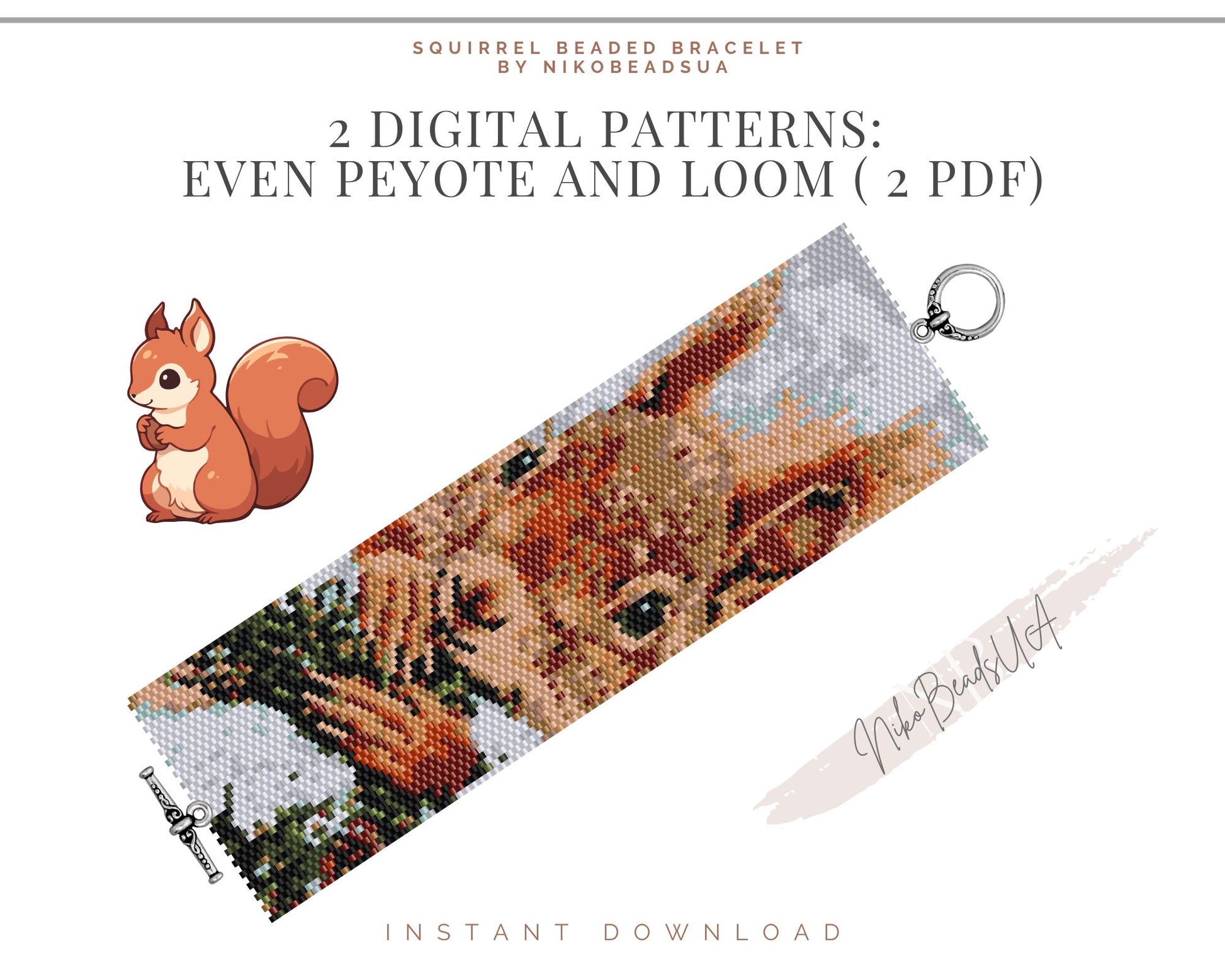 Squirrel even peyote and loom patterns for beaded bracelet or bookmark - NikoBeadsUA