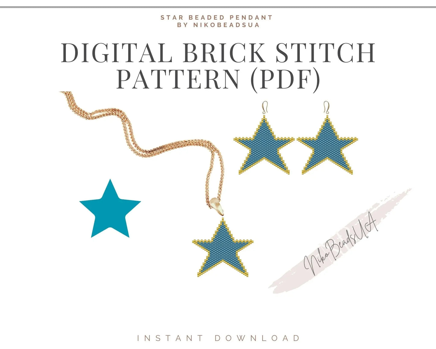 Star Brick Stitch pattern for beaded pendant and earrings NikoBeadsUA