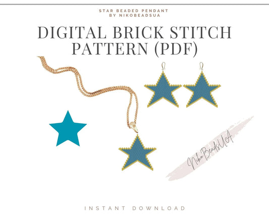 Star Brick Stitch pattern for beaded pendant and earrings NikoBeadsUA