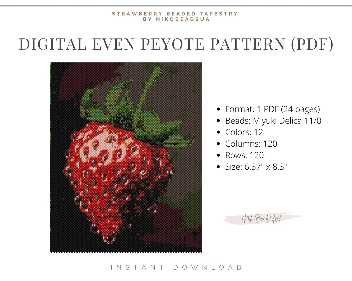 Strawberry even peyote pattern for beaded tapestry NikoBeadsUA