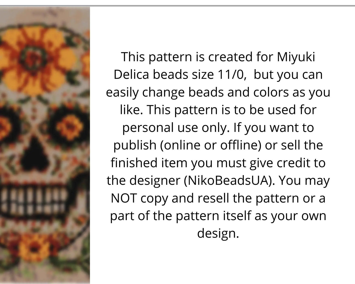 Sugar Skull even peyote pattern for beaded tapestry NikoBeadsUA