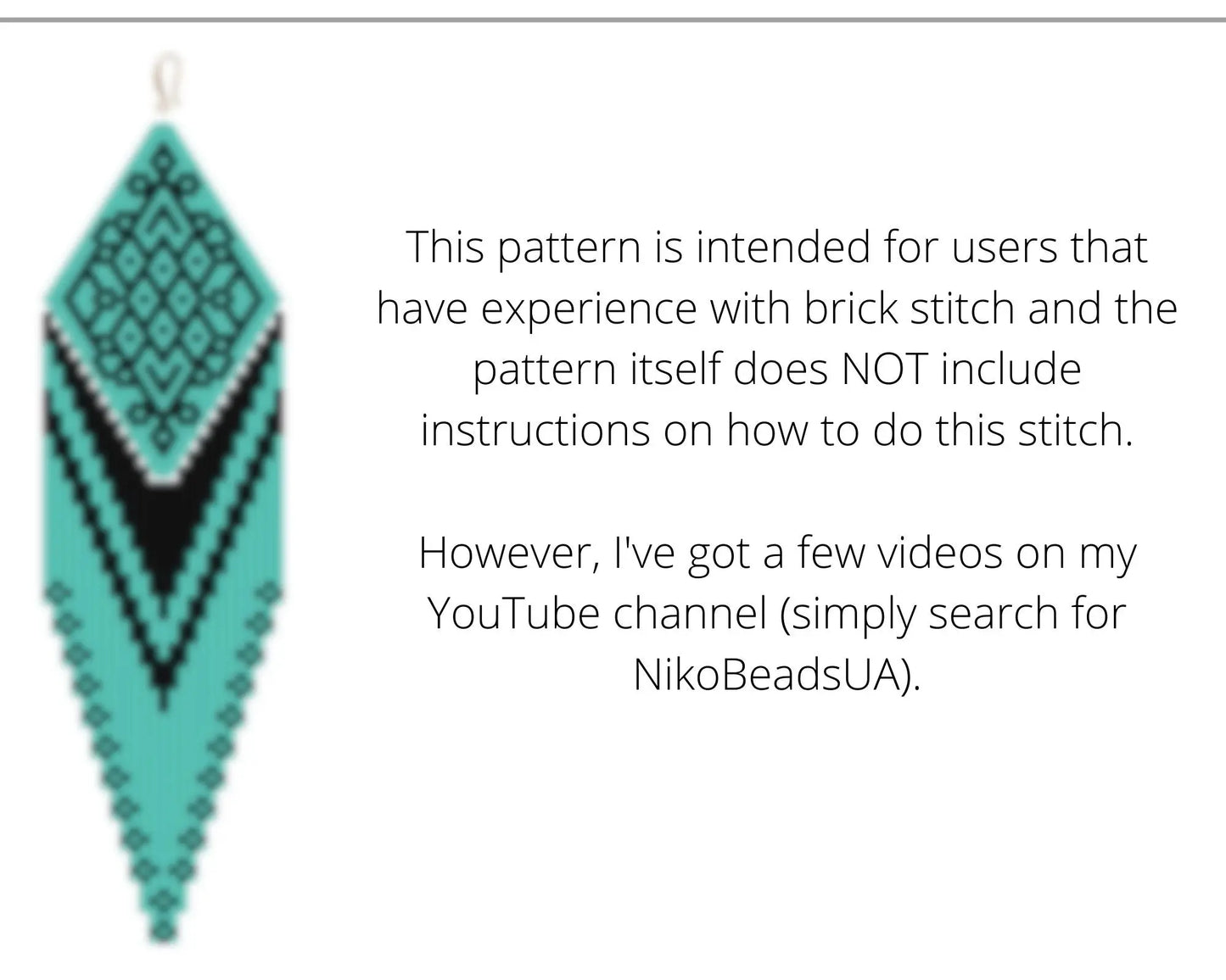 Teal Brick Stitch pattern for fringe beaded earrings with diamond top NikoBeadsUA