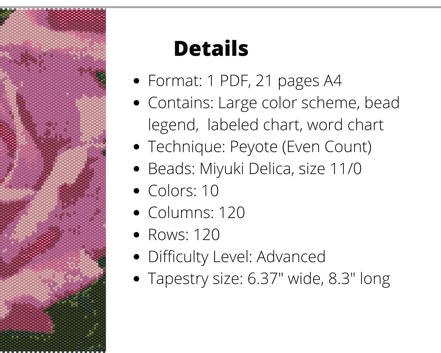 Tender Pink Rose even peyote pattern for beaded tapestry NikoBeadsUA