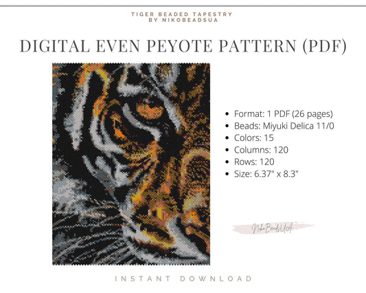 Tiger Face even peyote pattern for beaded tapestry NikoBeadsUA