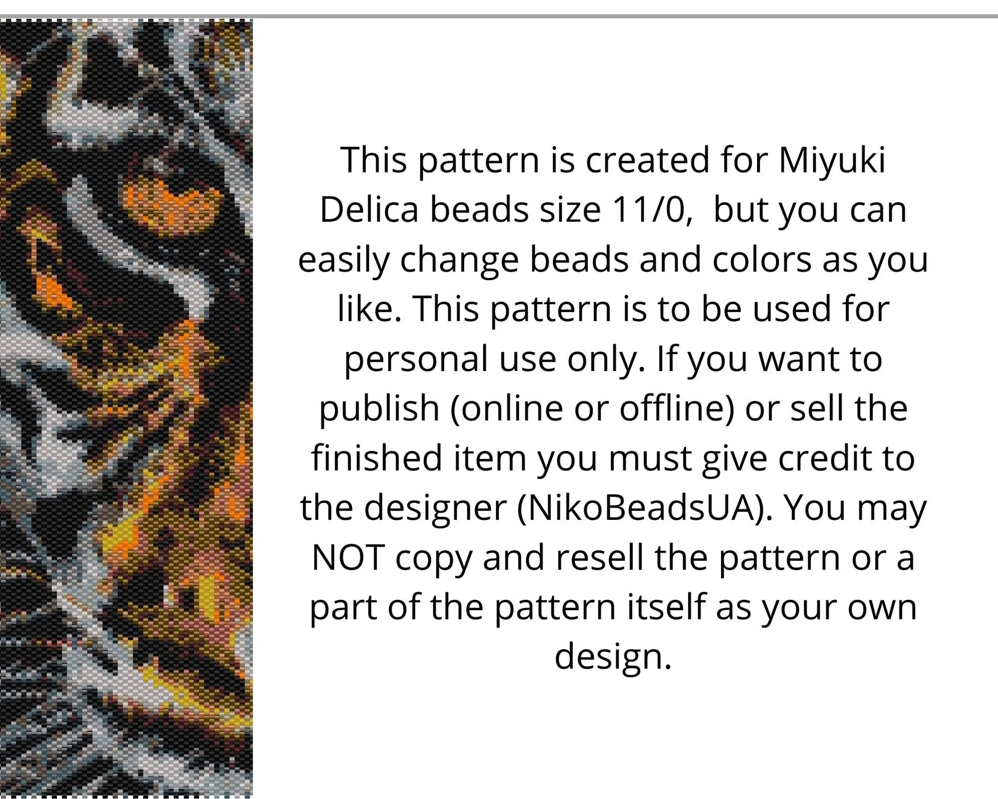 Tiger Face even peyote pattern for beaded tapestry NikoBeadsUA