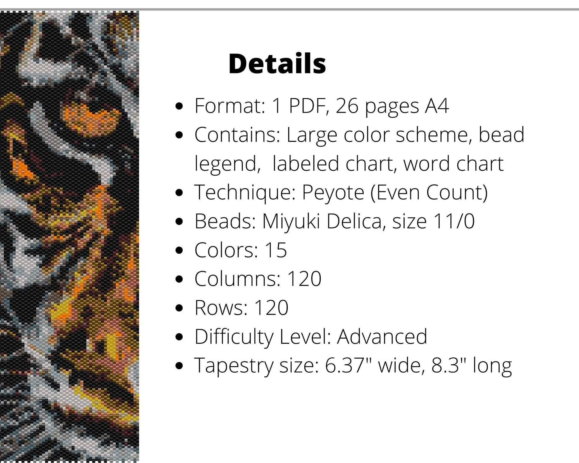 Tiger Face even peyote pattern for beaded tapestry NikoBeadsUA