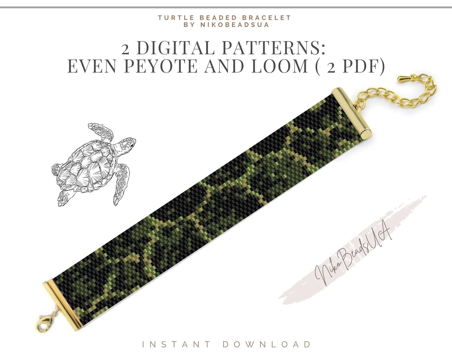 Turtle Peyote and Loom patterns for beaded bracelet NikoBeadsUA