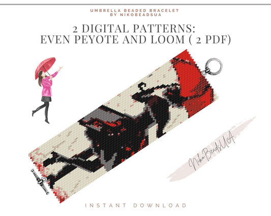 Lady with Umbrella even peyote and loom patterns for beaded bracelet or bookmark NikoBeadsUA