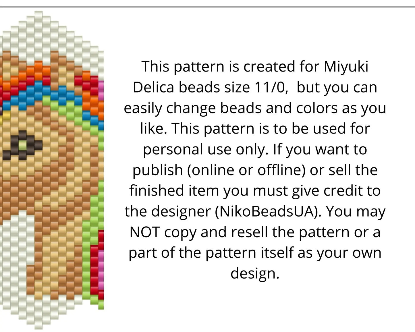 Unicorn Brick Stitch pattern for beaded pendant and earrings NikoBeadsUA