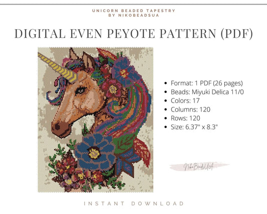 Unicorn even peyote pattern for beaded tapestry NikoBeadsUA