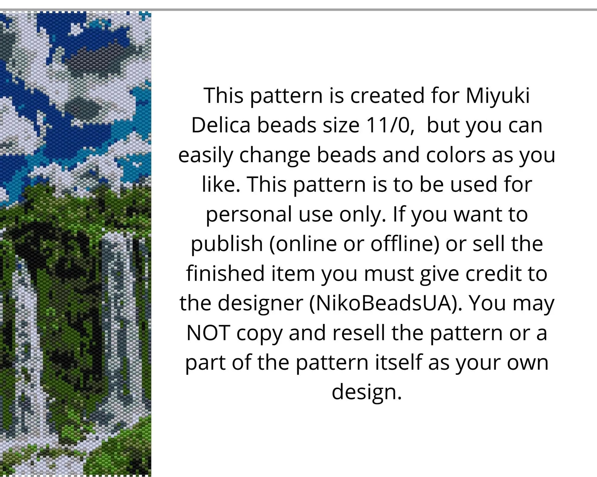 Waterfall & Clouds even peyote pattern for beaded tapestry NikoBeadsUA