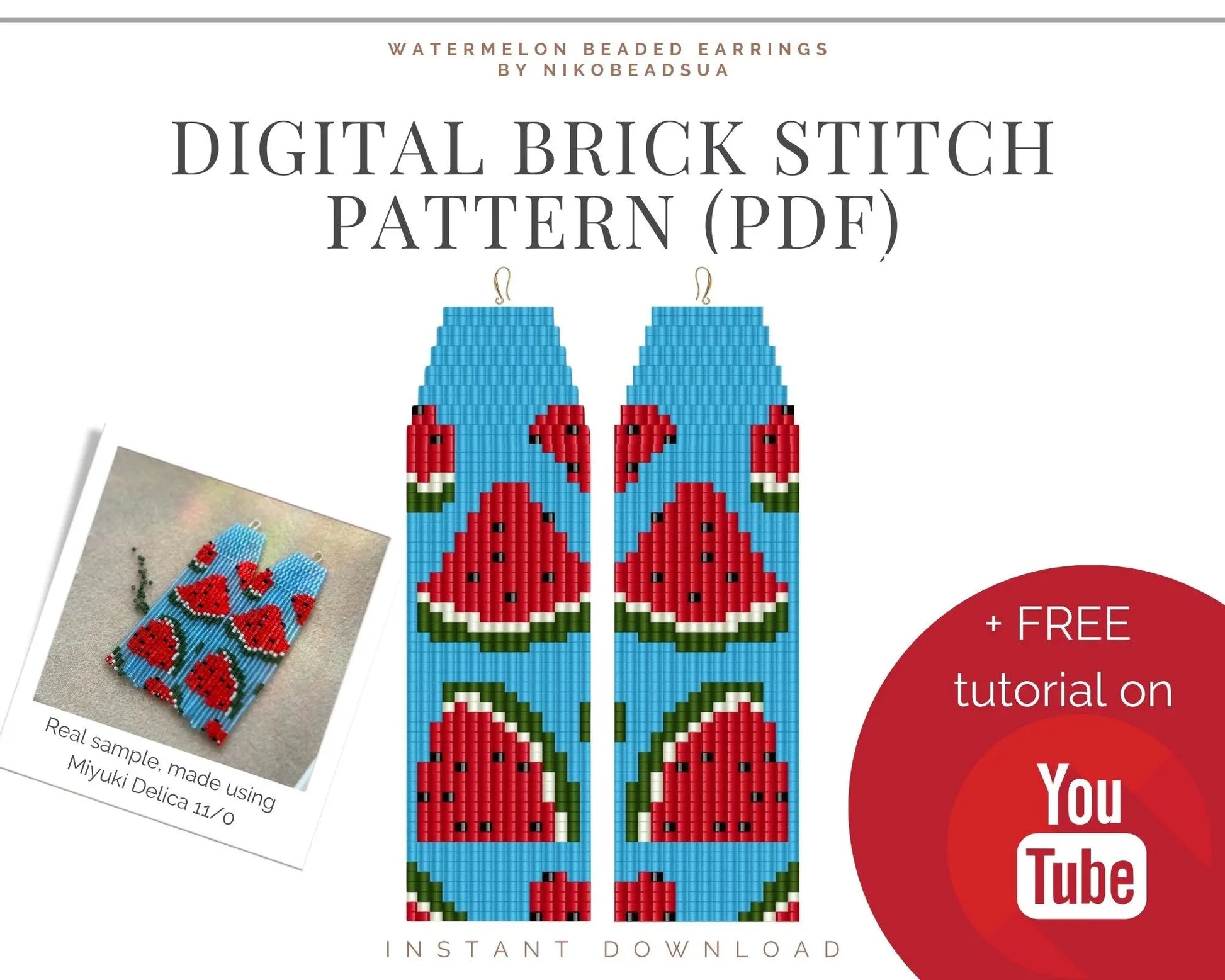 Watermelon Brick Stitch pattern for fringe beaded earrings NikoBeadsUA