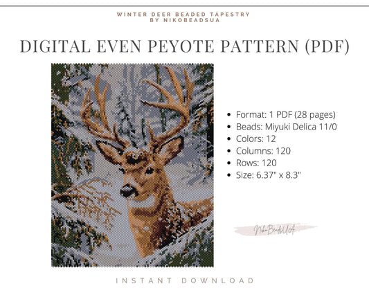 Winter Deer even peyote pattern for beaded tapestry NikoBeadsUA