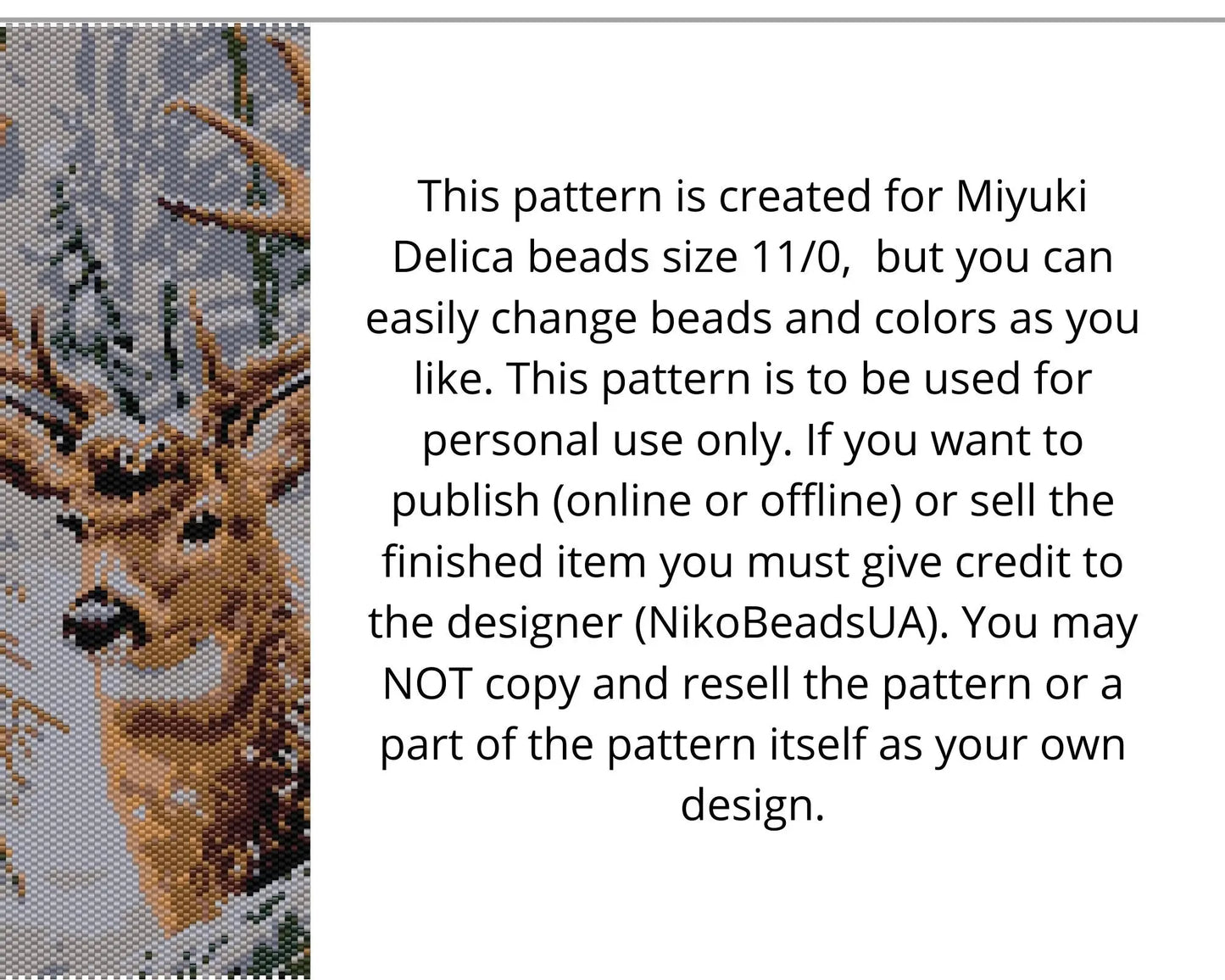 Winter Deer even peyote pattern for beaded tapestry NikoBeadsUA