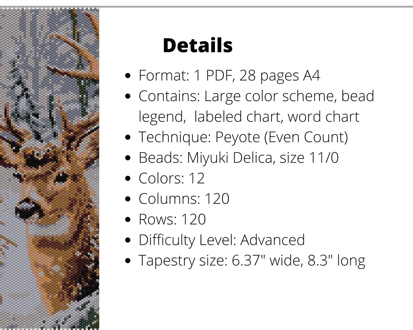 Winter Deer even peyote pattern for beaded tapestry NikoBeadsUA