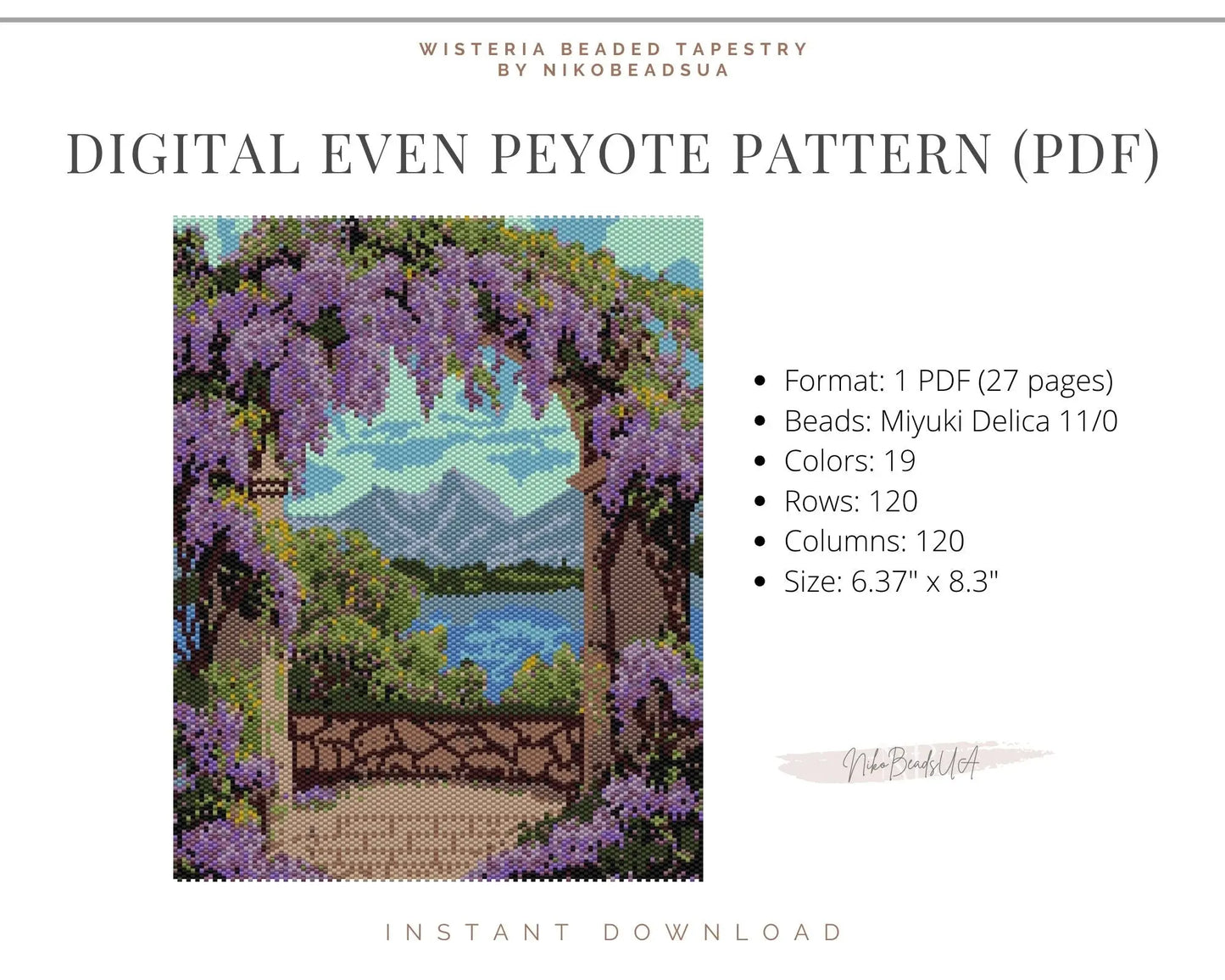 Wisteria even peyote pattern for beaded tapestry NikoBeadsUA