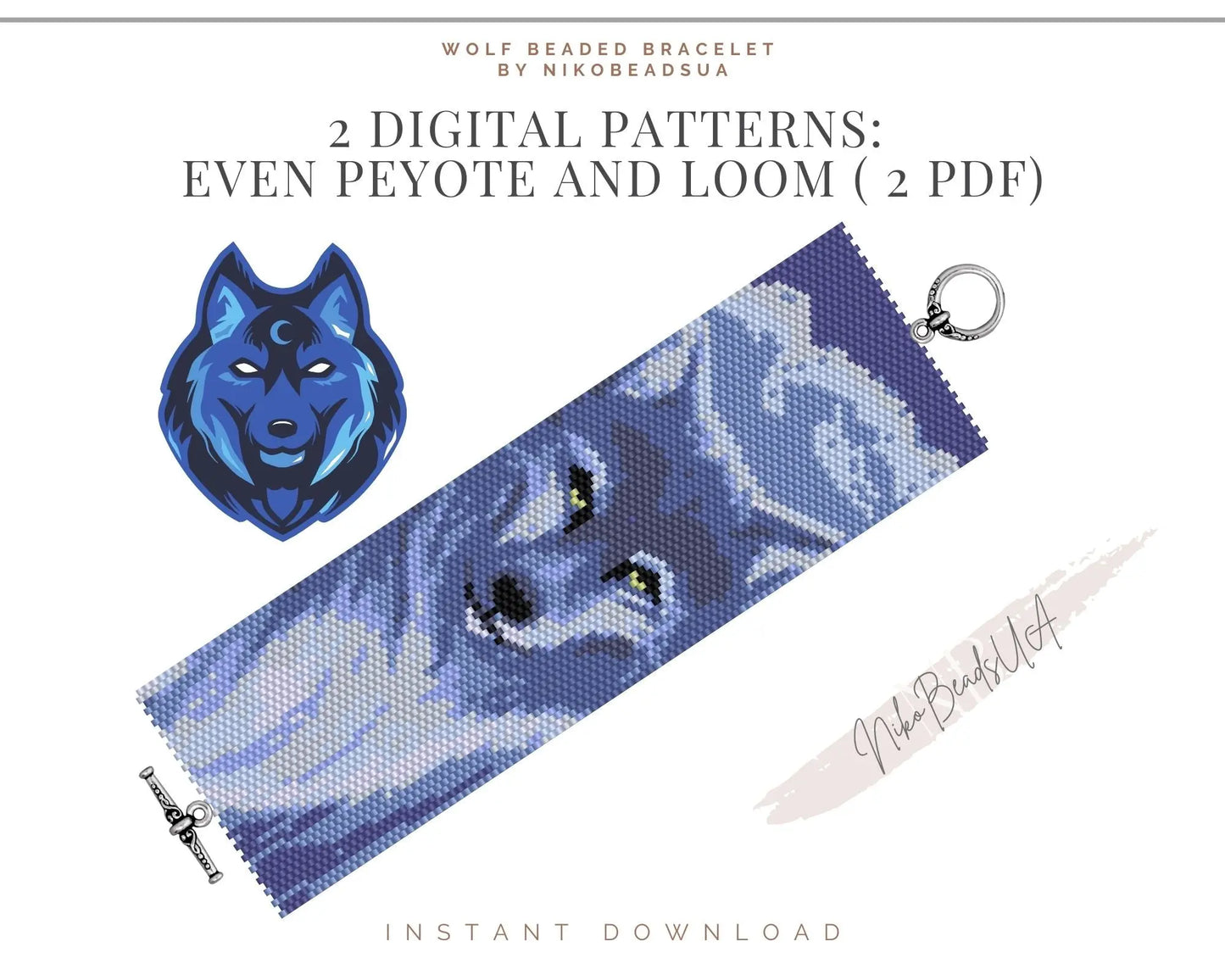 Wolf even peyote and loom patterns for beaded bracelet NikoBeadsUA