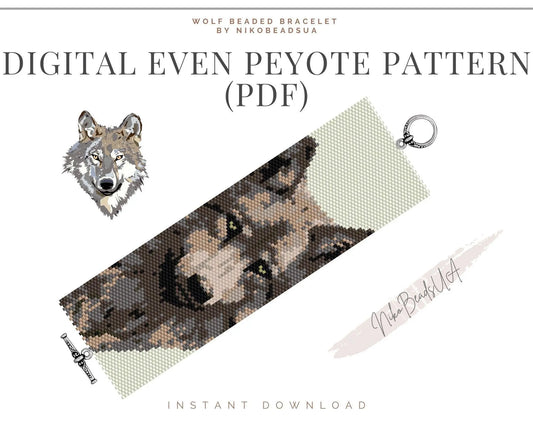Gray Wolf even peyote pattern for beaded bracelet - NikoBeadsUA