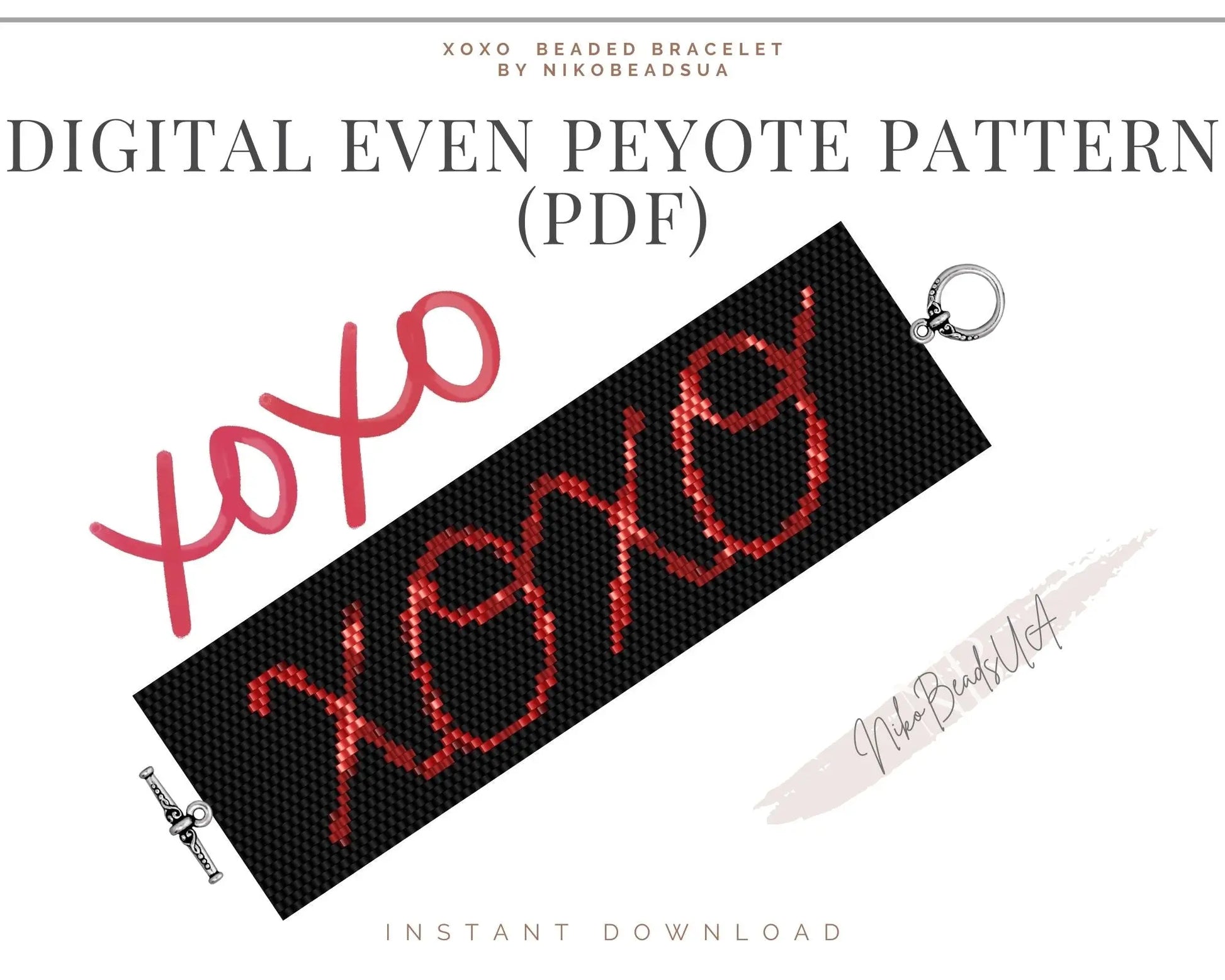 Xoxo odd peyote pattern for wide beaded bracelet NikoBeadsUA