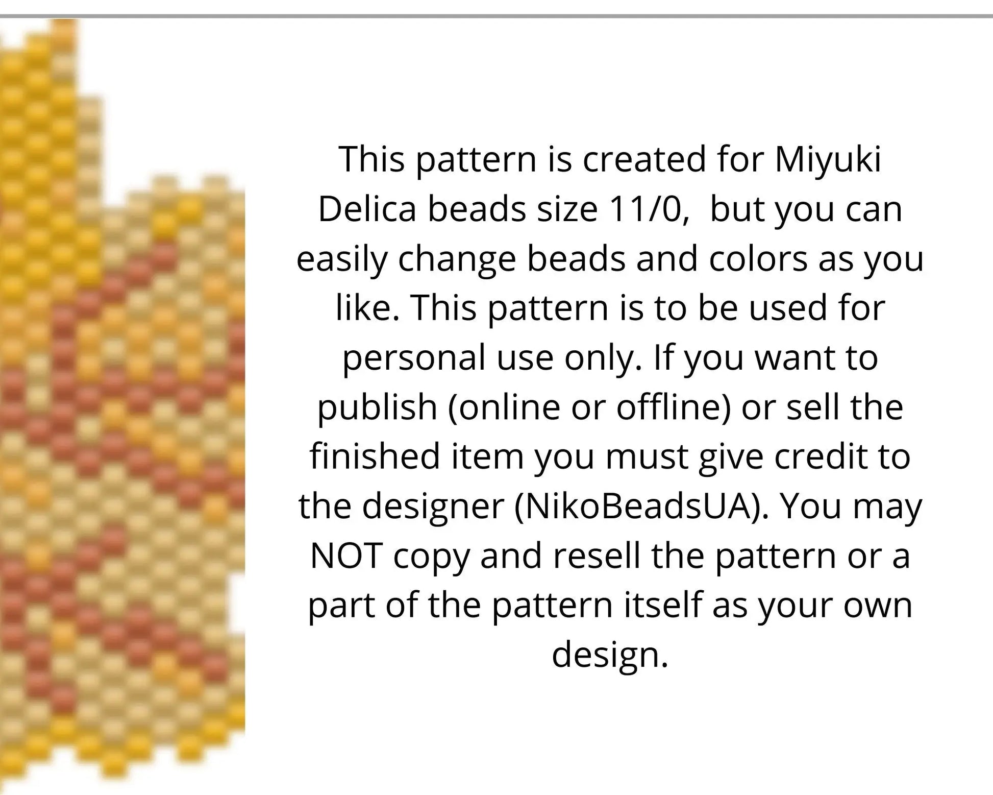 Yellow Leaf Brick Stitch pattern for beaded pendant and earrings NikoBeadsUA