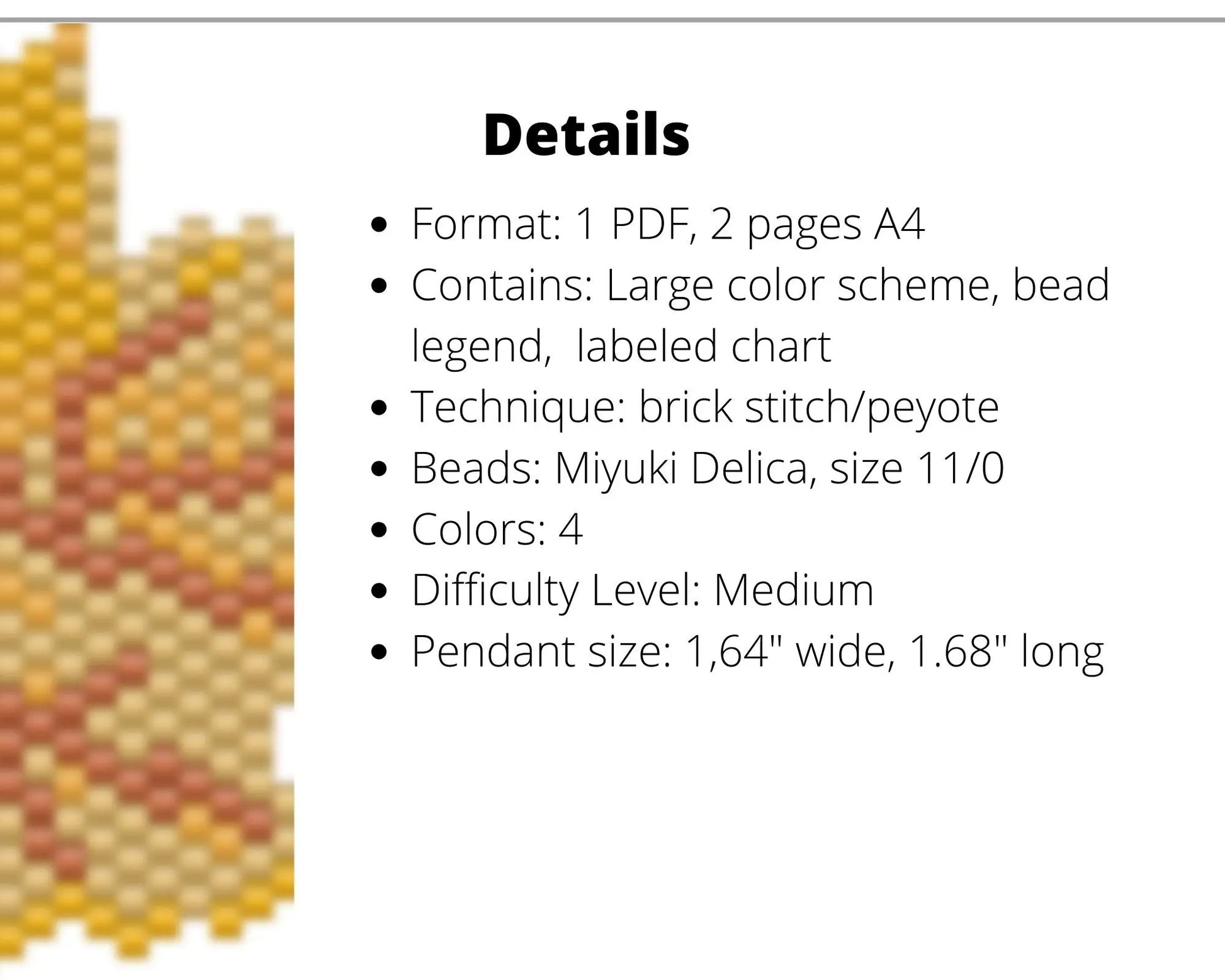 Yellow Leaf Brick Stitch pattern for beaded pendant and earrings NikoBeadsUA