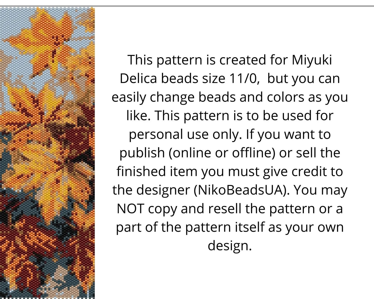 Yellow Leaves even peyote and loom patterns for beaded tapestry NikoBeadsUA