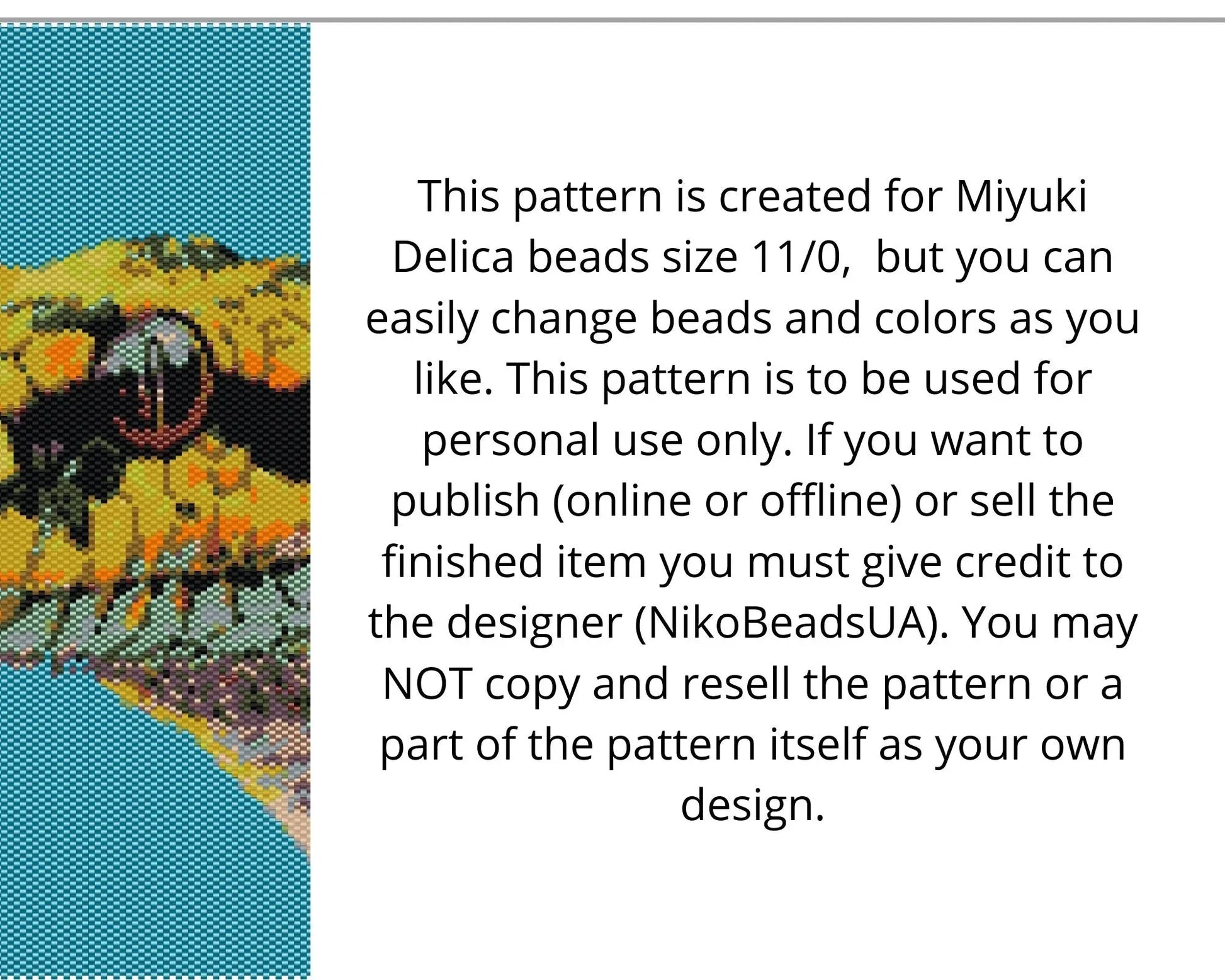 Yellow Snake even peyote and loom patterns for beaded tapestry NikoBeadsUA