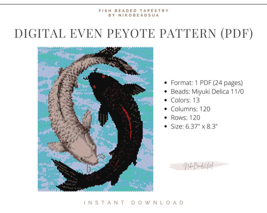 Yin Yang Fish even peyote pattern for beaded tapestry NikoBeadsUA