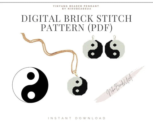 Yin Yang Brick Stitch pattern for beaded pendant and earrings NikoBeadsUA
