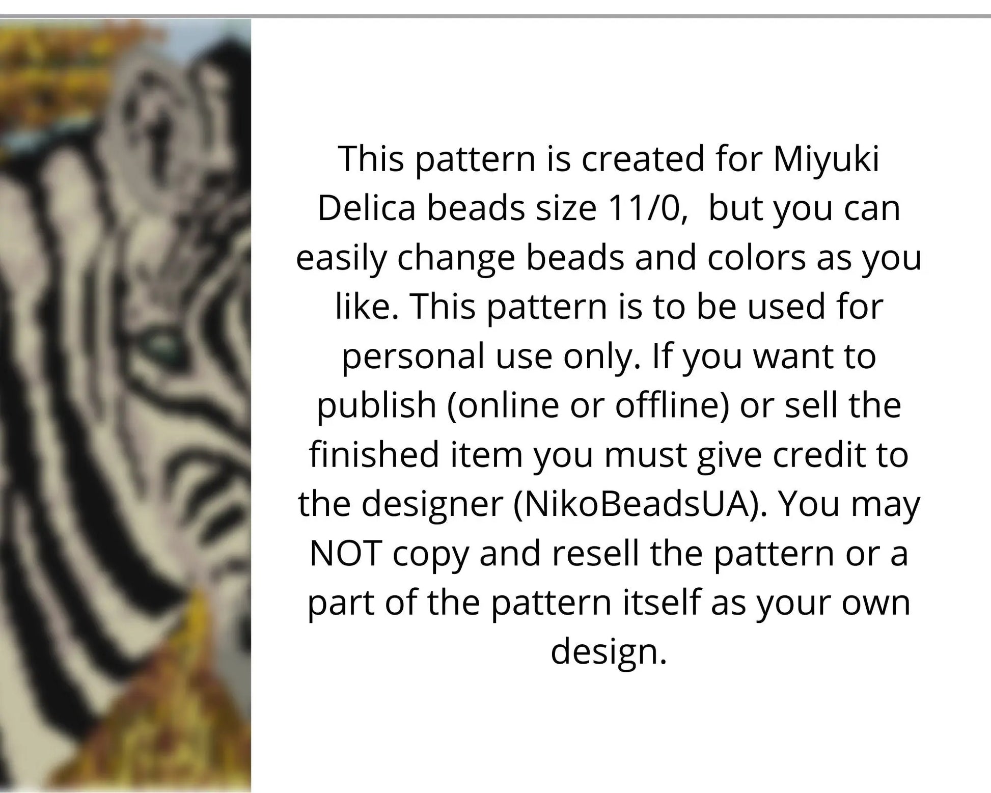 Zebra even peyote pattern for beaded tapestry NikoBeadsUA