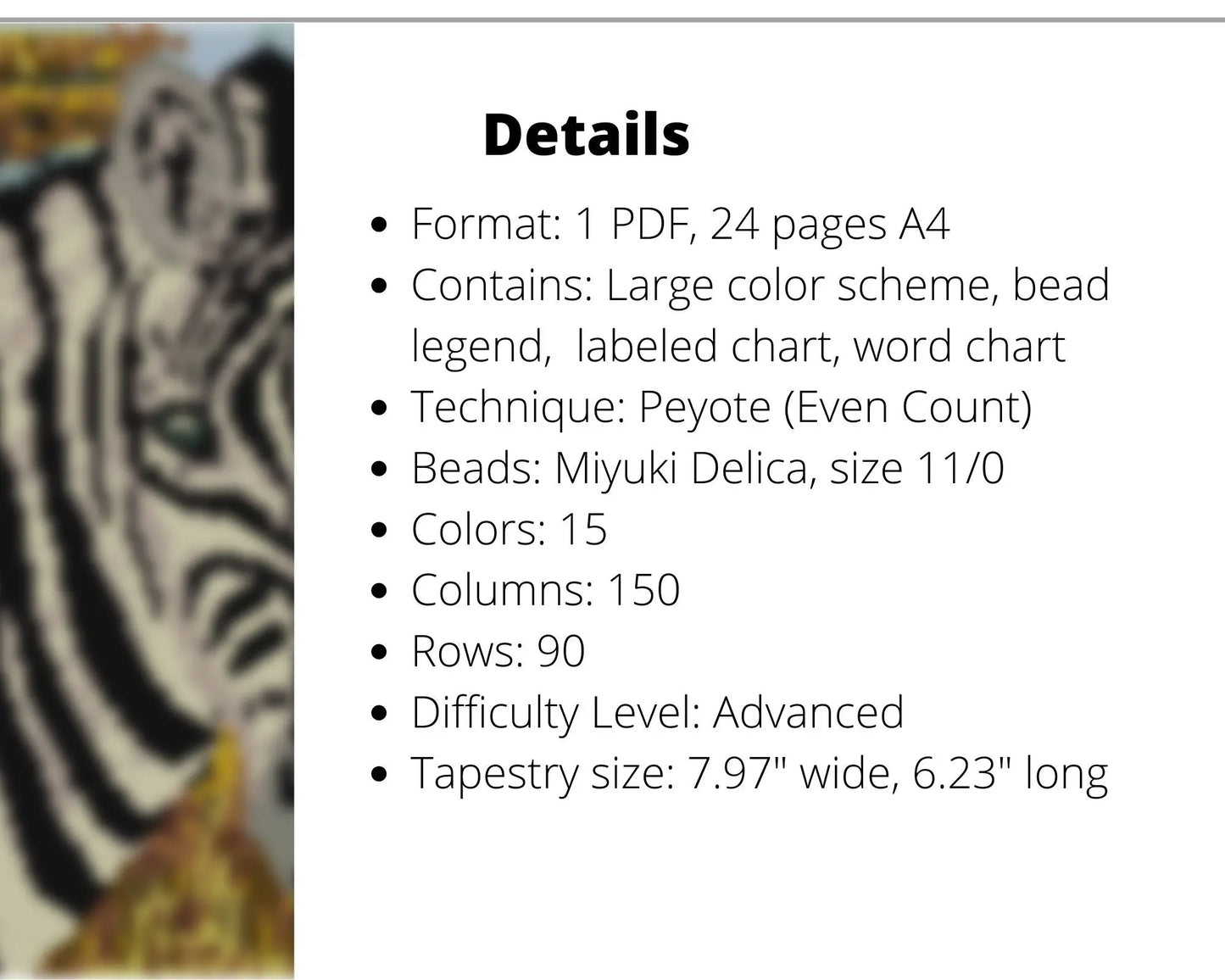 Zebra even peyote pattern for beaded tapestry NikoBeadsUA