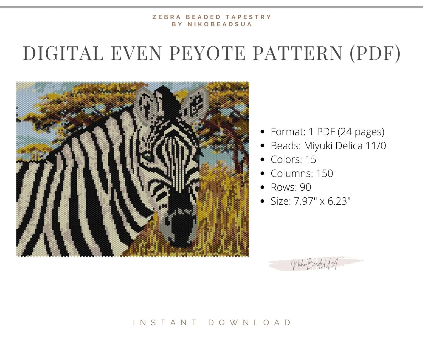 Zebra even peyote pattern for beaded tapestry NikoBeadsUA