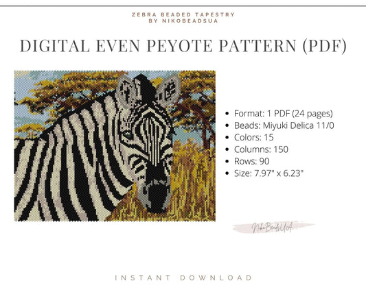 Zebra even peyote pattern for beaded tapestry NikoBeadsUA
