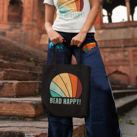 "Bead Happy!" Retro Style Eco Tote Bag - NikoBeadsUA