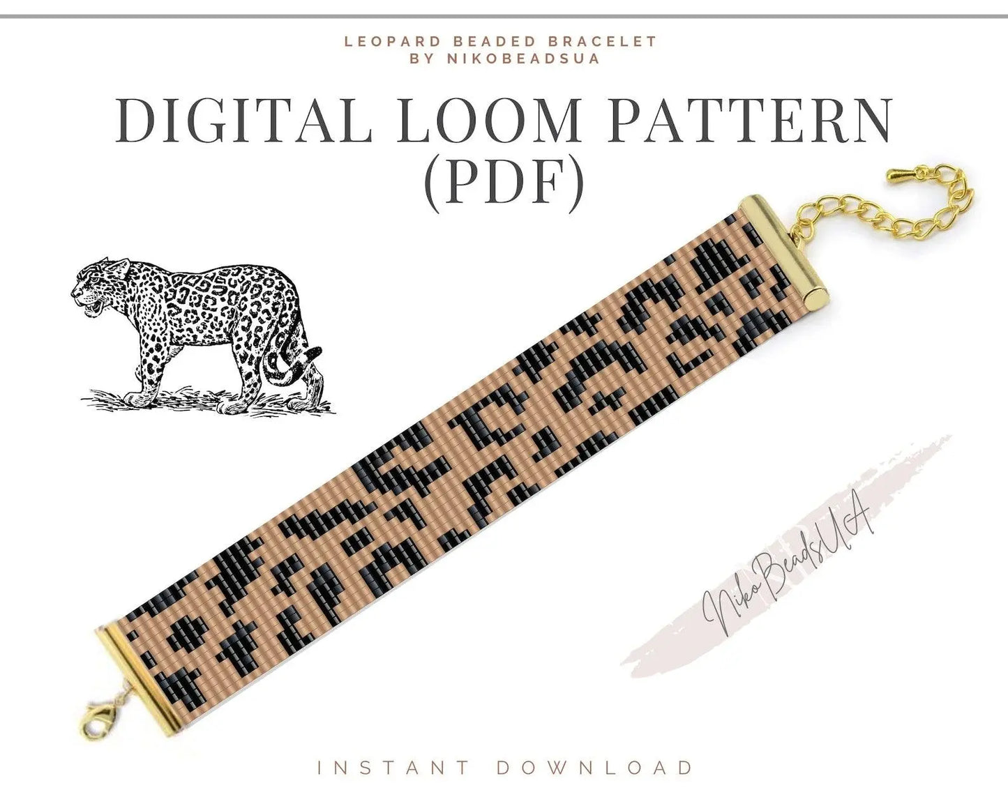 Leopard Print Loom pattern for narrow beaded bracelet - NikoBeadsUA
