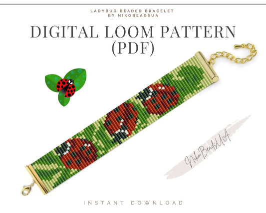 Ladybug Loom pattern for narrow beaded bracelet - NikoBeadsUA