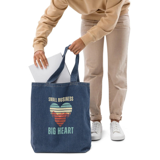 "Small Business Big Heart" Organic denim tote bag - NikoBeadsUA