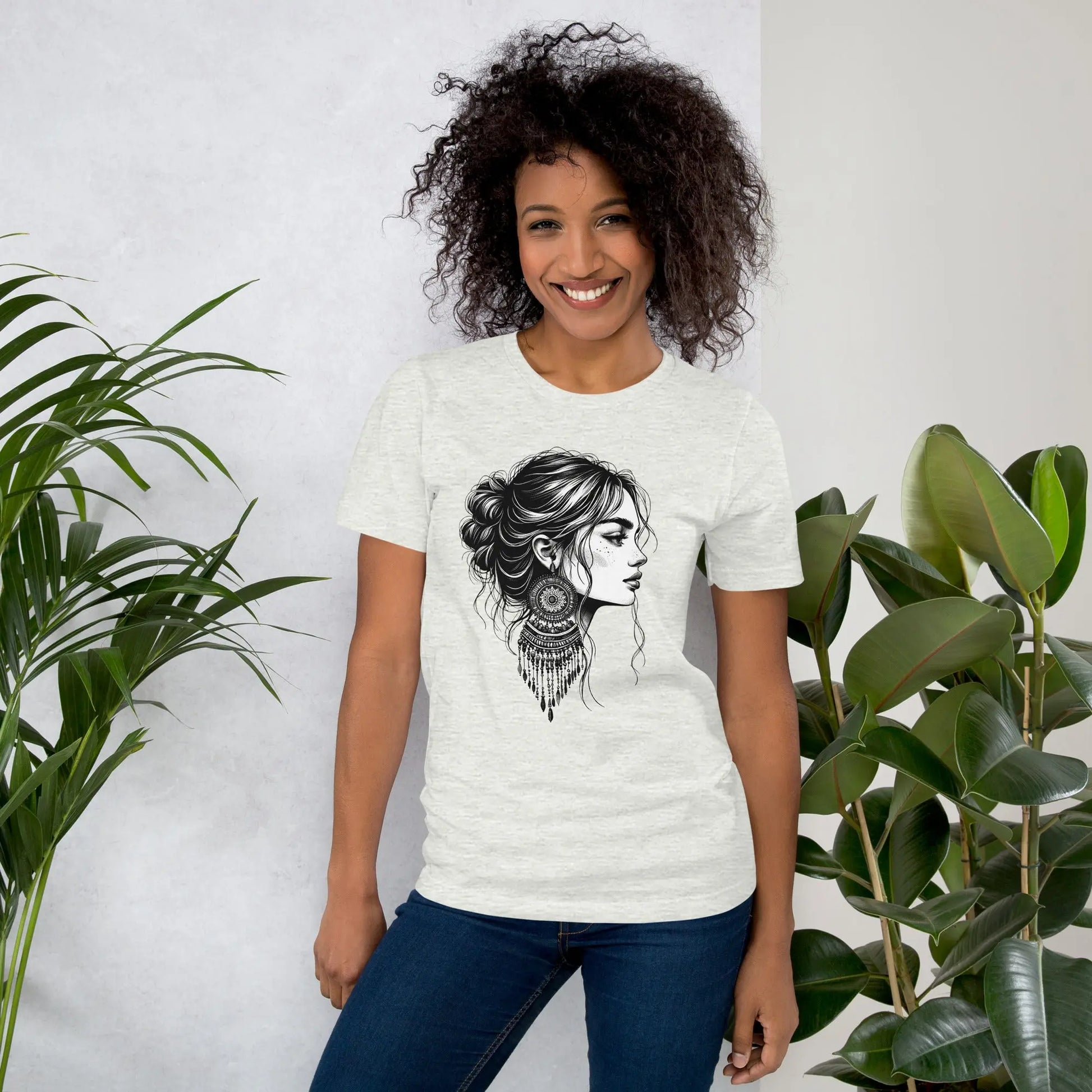 Boho Girl with Beaded Earrings - Unisex t-shirt NikoBeadsUA