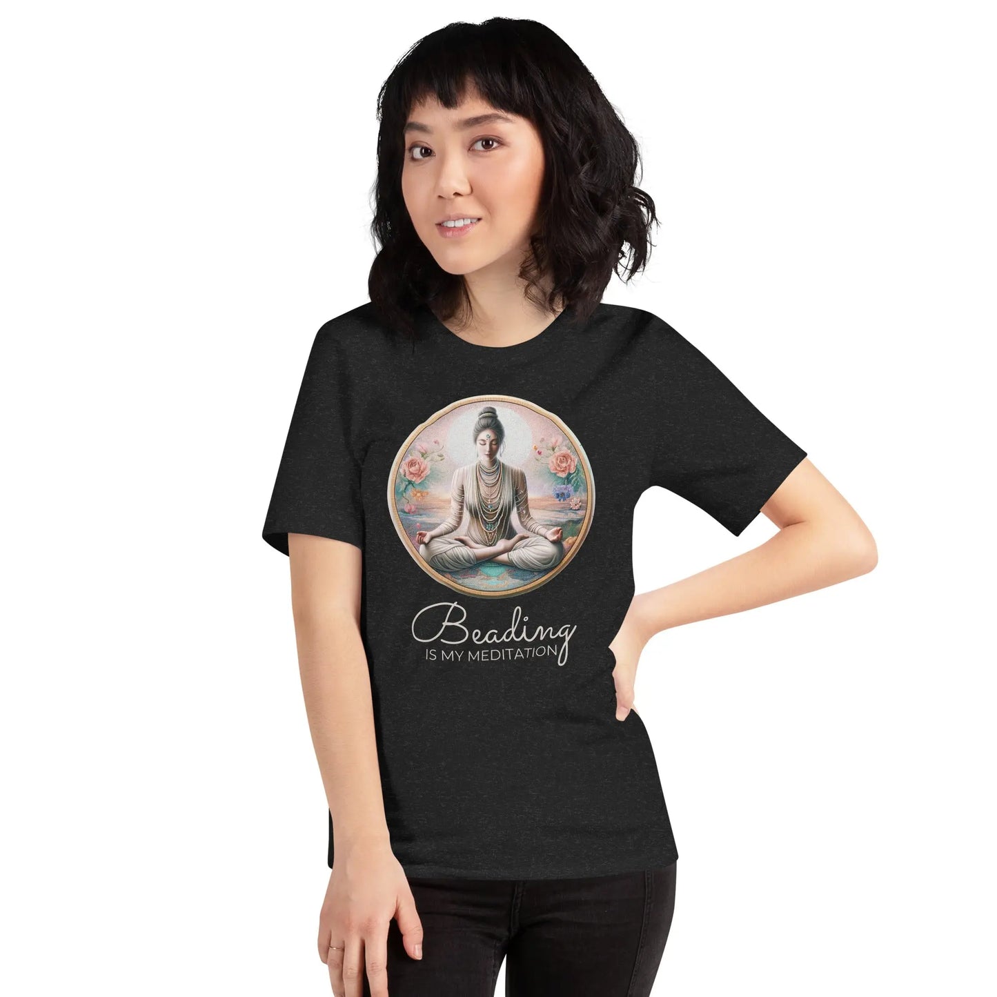 "Beading Is My Meditation" Unisex t-shirt | Lotus pose NikoBeadsUA
