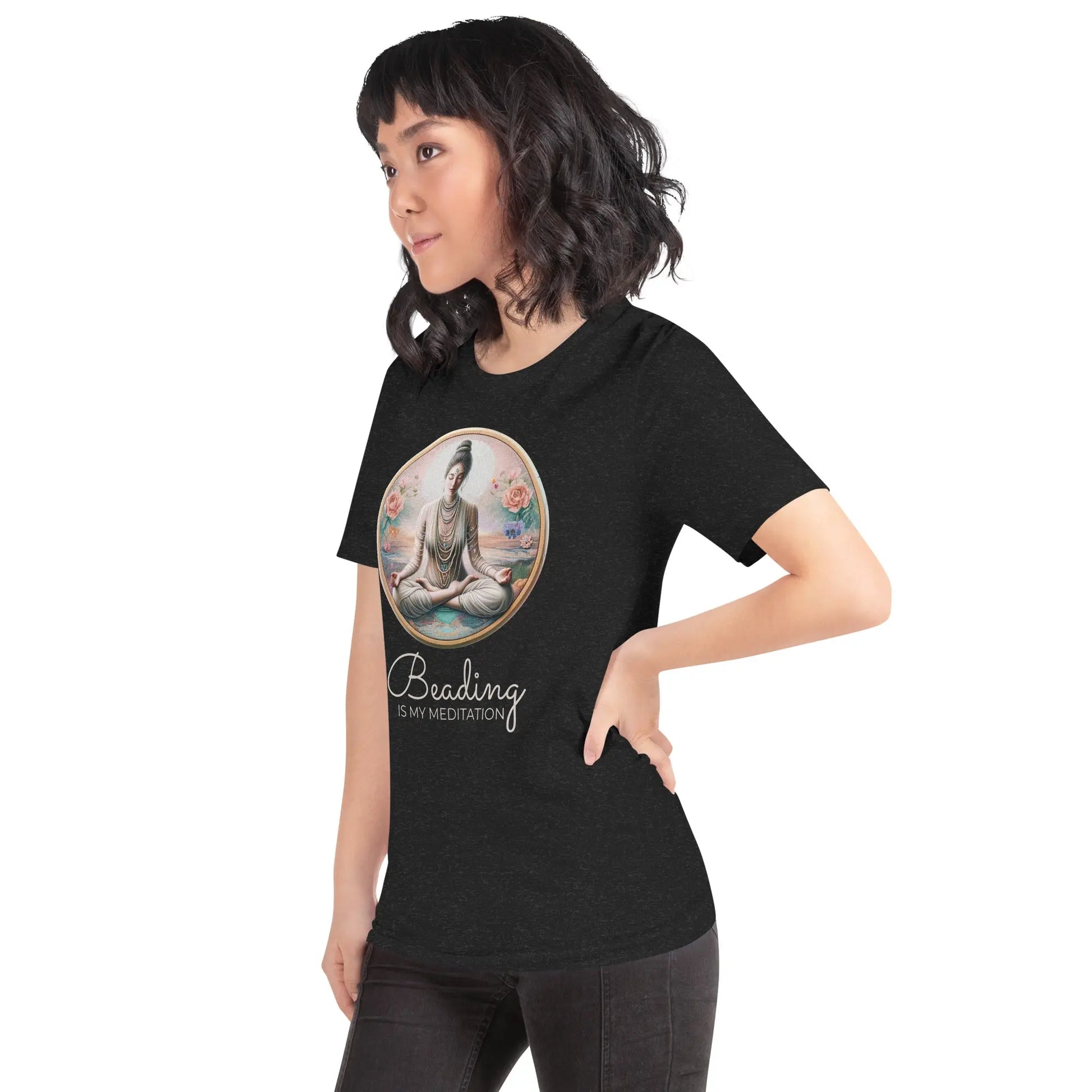 "Beading Is My Meditation" Unisex t-shirt | Lotus pose NikoBeadsUA