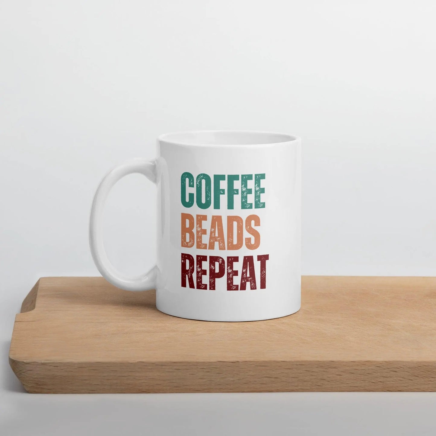 "Coffee, Beads, Repeat" White glossy mug - NikoBeadsUA
