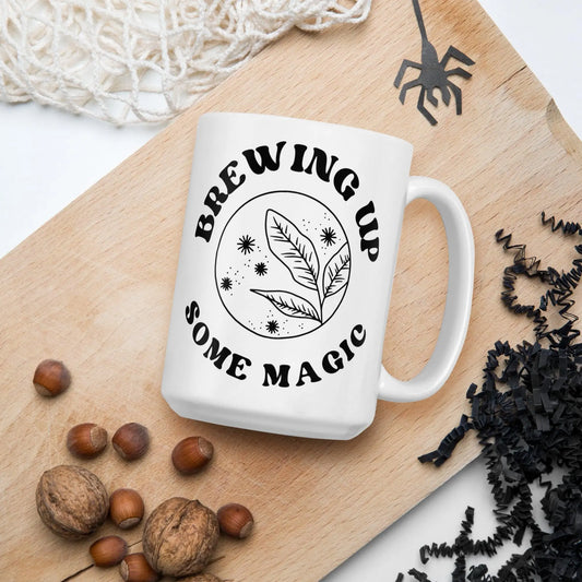 "Brewing Up Some Magic" White Glossy Mug | Witchy Kitchen Decor - NikoBeadsUA
