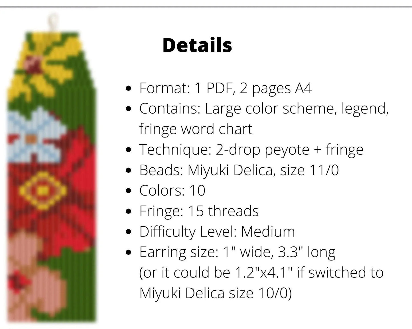 Summer Flowers Brick Stitch pattern for fringe beaded earrings - NikoBeadsUA