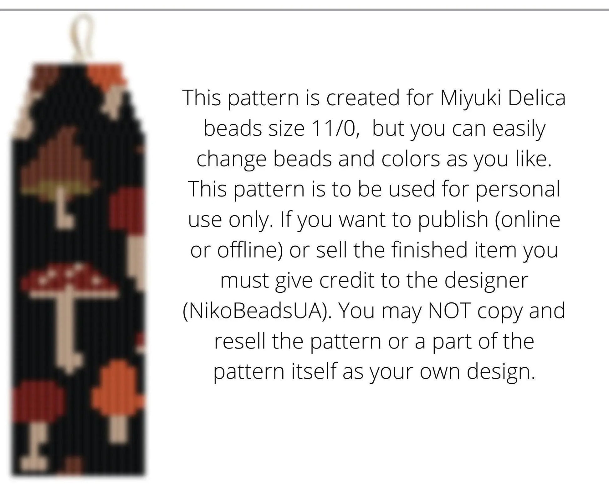 Mushroom Brick Stitch pattern for fringe beaded earrings - NikoBeadsUA