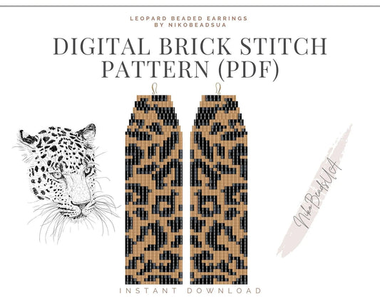 Leopard Brick Stitch pattern for fringe beaded earrings - NikoBeadsUA