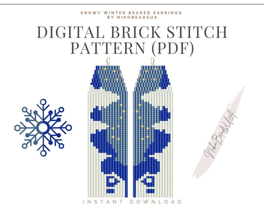Snowy Winter Brick Stitch pattern for fringe beaded earrings - NikoBeadsUA