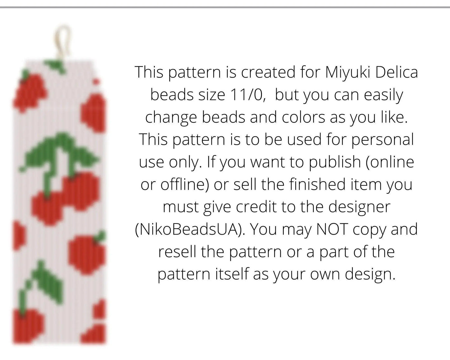 Cherry Brick Stitch pattern for fringe beaded earrings - NikoBeadsUA